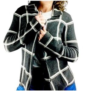 Bartolini Wool Cashmere Blend‎ Cardigan Button Italy Windowpane Plaid Sweater S